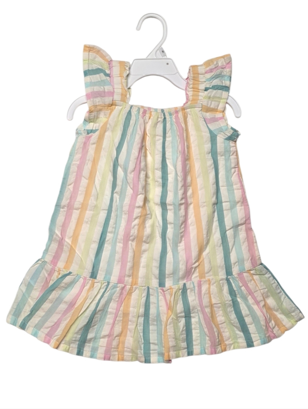 wonder nation Pastel Rainbow Stripe Ruffled Sundress - Pink, Yellow, Blue, Green